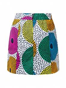 African Ankara Print Mini Skirt For Women - Multicolor - View 2