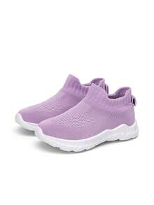 婴儿马卡龙配色轻便透气运动鞋，适合宝宝宽大设计，柔软易穿脱的运动鞋 - 淡紫色 - 查看 3