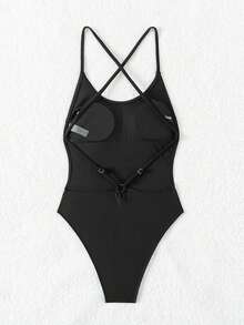 Swim SXY Bộ đồ bơi liền thân hở lưng màu trơn dành cho nữ, dành cho lễ hội âm nhạc, kỳ nghỉ hè ở bãi biển - màu đen - Xem 4