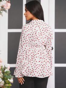 SHEIN Maternity Heart & Polka Dot Pattern Printed Shirt - White - View 2