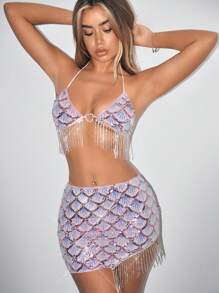 SHEIN ICON Women's Party Style Mermaid Design Summer Outfit - Pink - View 6