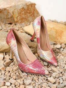 New Arrival Colorful Rainbow Pointed Toe Stiletto Heels Party Pumps - Multicolor - View 5