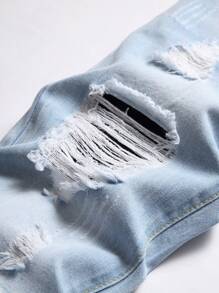 男童破洞直筒牛仔裤（大童） - 淺色水洗藍 - 查看 5