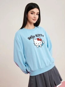 HELLO KITTY AND FRIENDS | SHEIN Suéter Redondo Con Estampado De Gato De Dibujos Animados - Azul - Ver 8