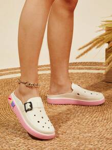 女款夏季厚底鏤空拖鞋,包趾設計,2024年新款 - 粉色 - 查看 3