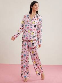 HELLO KITTY AND FRIENDS | SHEIN Cartoon Print Full Sleeve Shirt And Long Pants Pajama Set, Fall Clothes - Multicolor - View 6