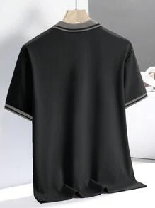 Nam Đen Ngắn tay Áo polo Với Cổ áo tương phản - màu đen - Xem 2