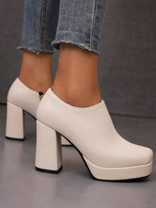 Zapatos De Tacón Beige Para Mujeres, Diseño Simple Y Fácil De Combinar, Para Usar En Primavera Y Otoño - Beis - Ver 2