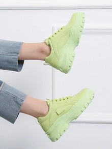 春秋時尚厚底女增高運動鞋綠、灰色女休閒鞋 - 綠色 - 查看 4