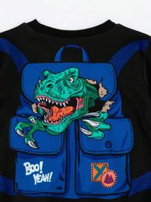 SHEIN 年轻男孩可爱有趣的恐龙印花运动衫和慢跑裤套装 - 藍色 - 查看 4