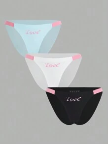 SHEIN 3pcs/Set Letter Printed Colorblock Trim Triangle Panties - Multicolor - View 3