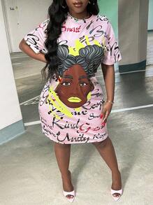 Slaydiva 肖像和字母印花垂墜式洋裝 - 彩色 - 查看 3