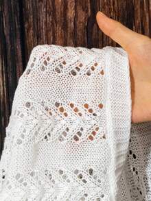 SHEIN Swim Tassel Decor Hollow Out Knit Kimono - White - View 8