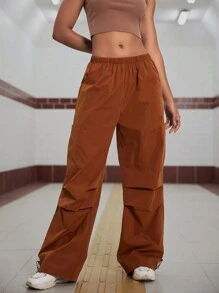 SHEIN Unity Ladies' Elastic Waist Parachute Pants - Brown - View 5