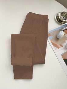 Flirla Women's Plus Size Solid Color Thermal Lined Thermal Leggings - Khaki - View 5