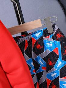 SHEIN 年輕男孩立體印花運動套裝 - 紅色 - 查看 5