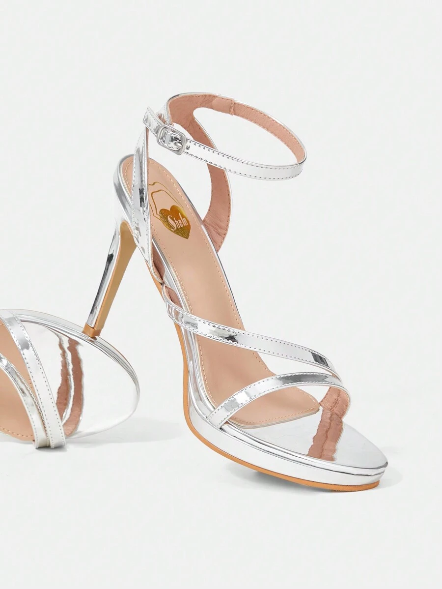 女士高跟涼鞋 - 銀色 - 查看 1