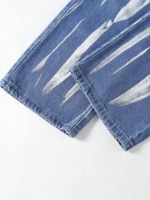 Teen Girls' Heavy Washed Water Process High Waist Straight Leg Jeans - Medium Wash - View 3