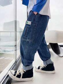 2024 New Spring/Autumn Style For Tween Boy, Denim Pants With Diagonal Pockets, Worker Style