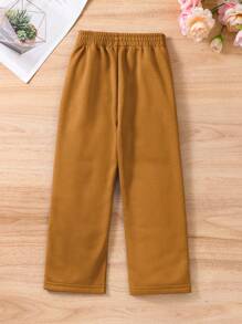 SHEIN Little Girls' Simple Fashionable Wide Leg Pants/Sweatpants For Sports And Casual Wear, Four Seasons - Brown - View 2