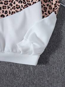 SHEIN 少女针织撞色豹纹宽松卫衣 - 淺粉色 - 查看 6