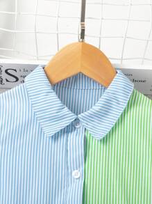 SHEIN Sukienka dla młodej dziewczyny w paski i nadruki z kołnierzykiem Piotrusia Pana - Wielokolorowe - Zobacz 7