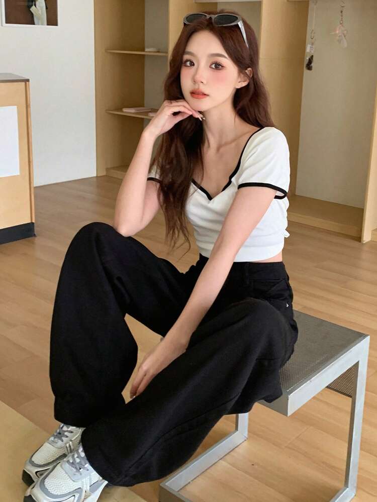 Women's Wide Leg Denim Pants With Pockets Women Jeans
