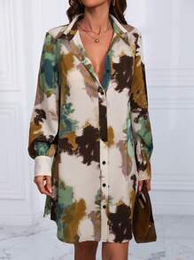 SHEIN LUNE Tie-Dye Shirt Dress Fall Cloth For Women