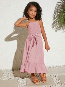 SHEIN Lässiges einfarbiges Kleid für kleine Mädchen mit Rüschensaum