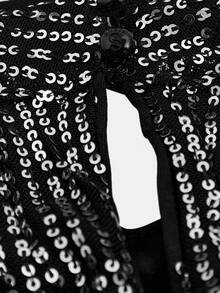 SHEIN BAE Christmas Fringe Trim Crop Sequin Halter Top - Black - View 8