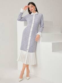 Modelyn 女款拼色羈扣細節百褶下擺連身裙 - 淡紫色 - 查看 1