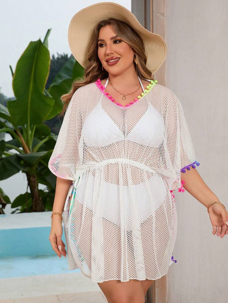Plus Size Colorful Tassel Decorated Hollow Out Cover Up Wedding Summer
