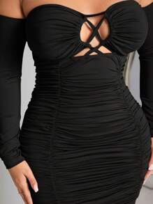 SHEIN SXY Women's Crossed Hollow Out Sexy Strapless Bodycon Dress For Club Outfits,Prom Dress