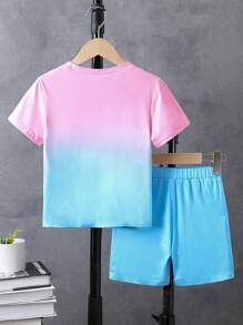 SHEIN 2 pièces Ensemble t-shirt et short imprimé tropical décontracté pour jeune garçon, tenue de vacances/d'été