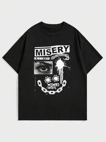 男士字母和角色印花t恤 - 黑色 - 查看 2