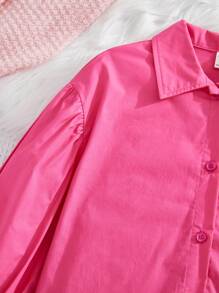 Tween 女孩寬鬆休閒落肩純色襯衫 - 彩色 - 查看 6