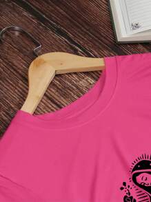 INAWLY Women's Virgin Mary Print Short Sleeve T-Shirt Graphic Tees Women Tops - Hot Pink - View 4