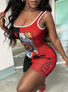 Slaydiva 女士撲克紋無袖緊身衣，適用於夏季 - 彩色 - 查看 5