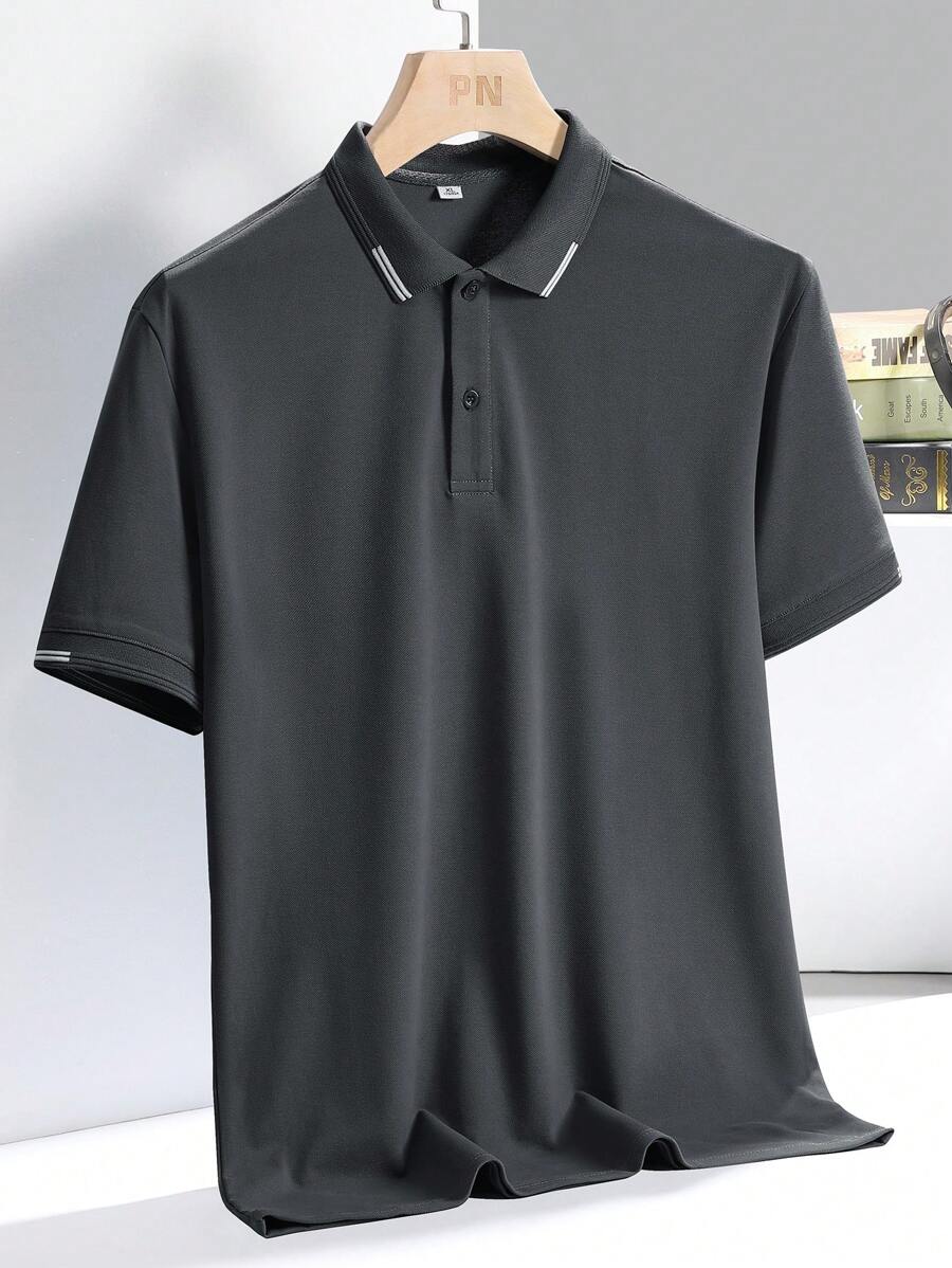 Men's Short Sleeve Color Block Decorated Polo Shirt