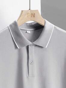 Camisa Polo De Manga Corta Para Hombre Con Puños Acanalados, Gris Claro - Gris Claro - Ver 5