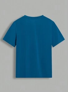 SHEIN Camiseta Corta De Manga Corta Con Estampado De Letras Y Bloques De Color Casual Para Adolescentes, Adecuada Para El Verano