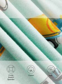 Cozy Pixies 嬰兒男寶寶緊身睡衣，有趣的汽車印花短袖圓領上衣與帶腳褲套裝 - 藍色 - 查看 4