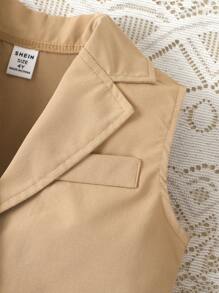 SHEIN 少女款2入組純色翻領無袖背心和百褶裙套裝，適合度假、夏季