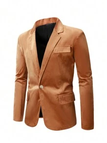 Manfinity Mode Plus Size Men's Solid Color Velvet Suit Jacket - Burnt Orange - View 1
