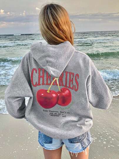 Sudadera Con Capucha De Mujer Con Estampado De Eslogan De Cereza