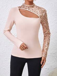 SHEIN Privé 女士閃亮拼接中空t恤