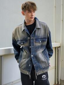 DAZY Jachetă din denim pentru bărbați, cu mânecă lungă și umeri căzuți, haine de toamnă