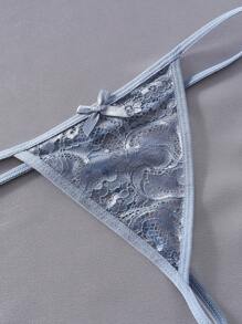 3pcs/Set Women's Lace Bow Knot Thong Underwear Lingerie - Multicolor - View 5