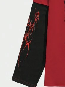 ROMWE MEN Goth 男士骷髅印花二合一 T 恤，学校 - 紅色 - 查看 3