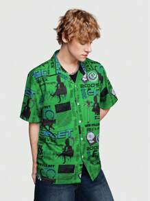Prep Camisa De Manga Corta Estampada De Subcultura Para Hombres - Verde - Ver 5